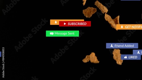 One flake falling starting flow, brown flakes drifting down while badges popping showing subscribe