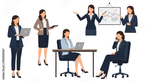 Corporate Businesswoman Character Set 31 Performing Various Office Activities