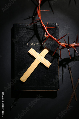 Wooden cross with crown of ...
