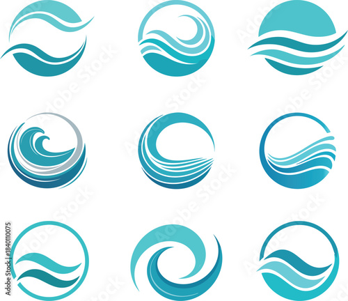 Circular Wave Ocean Water Logo Set