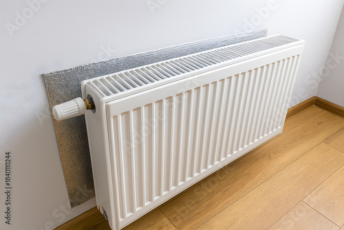 Wallpaper Mural Radiator on wooden floor highlighting indoor heating equipment temperature regulation energy efficiency and home comfort lifestyle themed visuals Torontodigital.ca