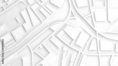 Abstract city map: A minimalist, all-white design showcasing urban planning and infrastructure, with clean lines and geometric shapes creating a modern, sophisticated look.