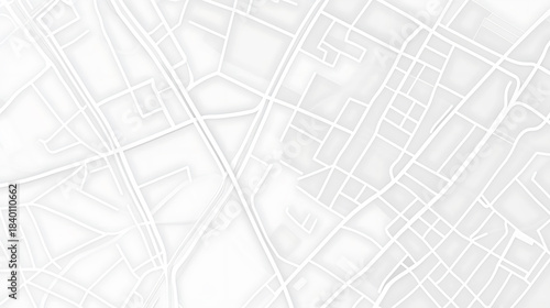 Clean, minimalistic map illustration featuring an abstract network of bright white street lines on a pale backdrop, evoking a sense of modernity and urban planning.