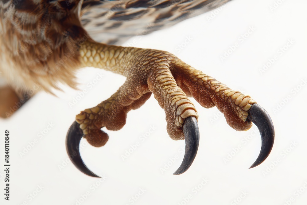 Fototapeta premium Close-Up of Hawk Talons in an Attack Pose on a White Background