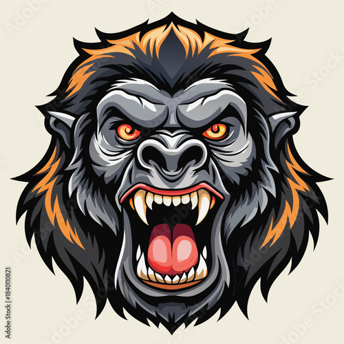 Wallpaper Mural Aggressive gorilla face fierce animal emblem colorful vector Torontodigital.ca