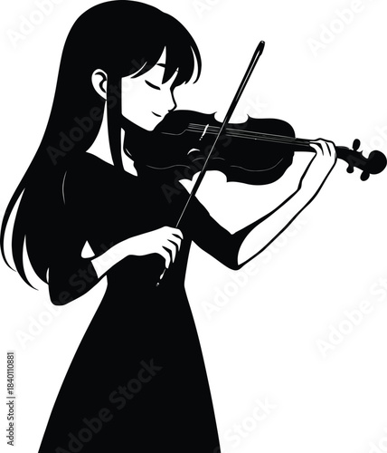 A serene illustration of a young woman playing the violin gracefully