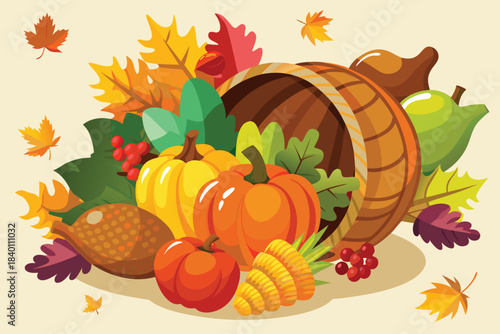 Autumn cornucopia harvest season vibrant festive colorful vector
