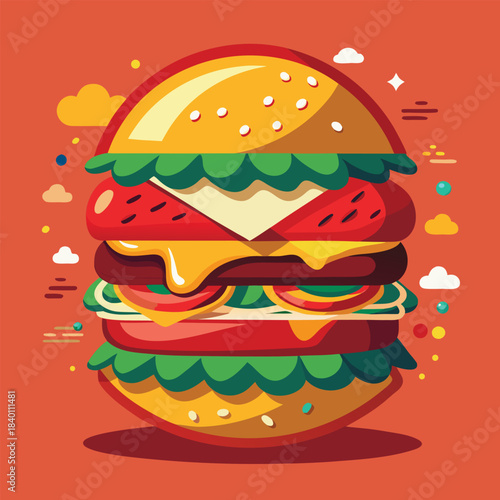 Burger street food hunger thoughts tasty fast food colorful vector art