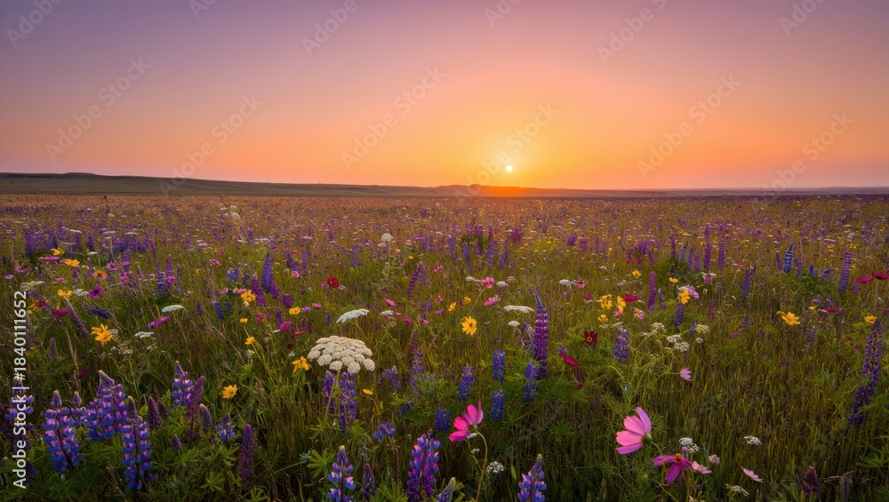 Obraz premium Sunset Over a Wildflower Meadow