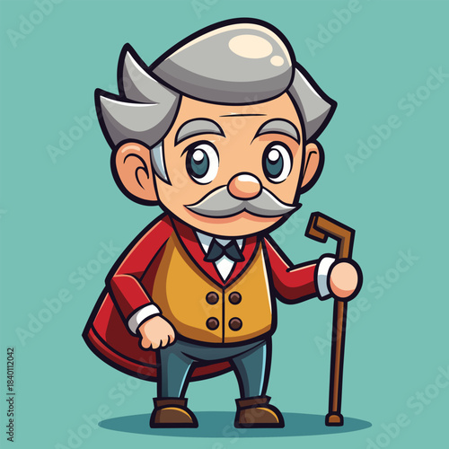 Cartoon senior with cane friendly elderly character colorful vector image