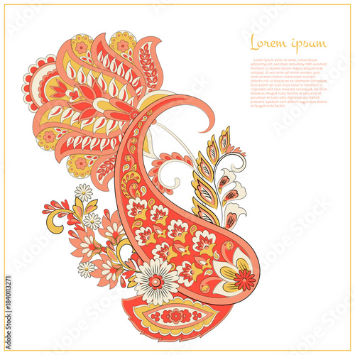 Floral isolated pattern with paisley ornament. Ornate floral decor. Vector illustration