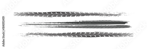 Tire tread marks, wheel textures, tire marks - car racing, motocross, drift, rally, off-road and others. Vector black isolated texture in grunge style with splashes.eps10