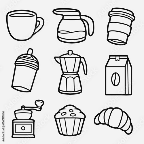 set of coffee with outline style good for icon, symbol, element design, coloring book, etc