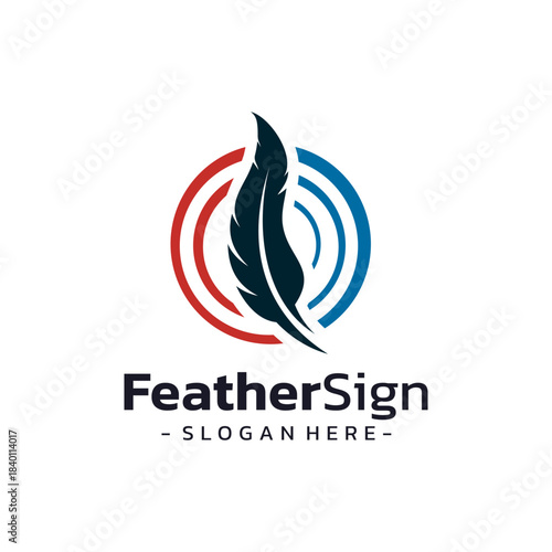 Feather logo vector, icon, symbol, signature pen illustration design template.