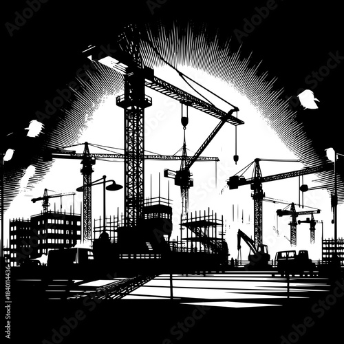 Night Shift Site with Lights