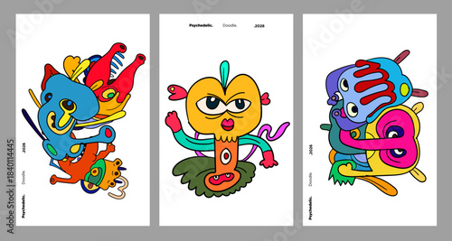 Abstract colorful doodle art design, psychedelic cartoon, pattern seamless background texture vector