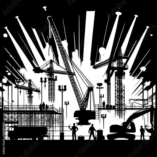 Night Shift Site with Lights