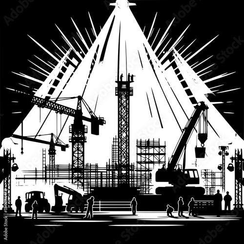 Night Shift Site with Lights