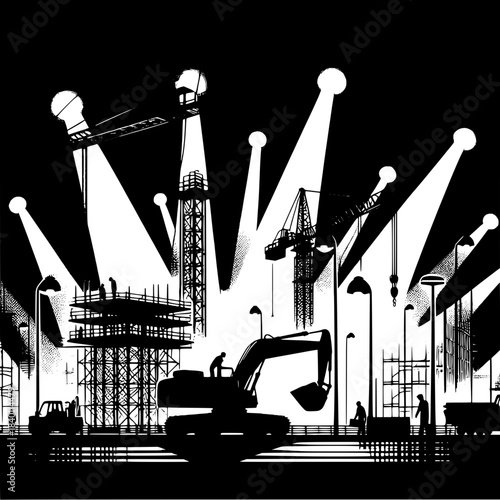 Night Shift Site with Lights