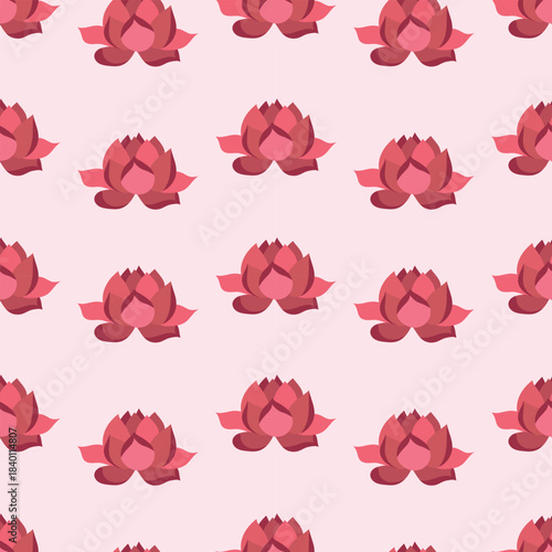Seamless Lotus Pattern Vector Illustration in Pink Tones. Perfect for textiles, wallpapers, and creative projects needing an elegant floral design.