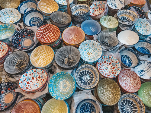 фотографія Vibrant Asian Ceramic Bowls with Traditional and Bohemian Patterns