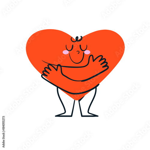 Cute character heart element with facial expression for Valentines day. Doodle style isolated vector illustration.