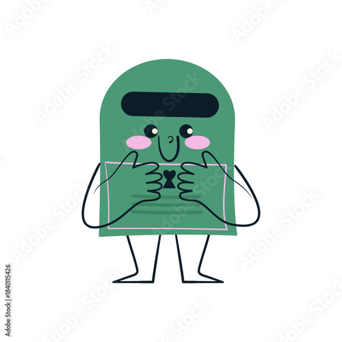 Cute character postbox element with facial expression for Valentines day. Doodle style isolated vector illustration.