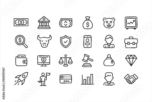 Money, Banking and Security Icons for Trading Systems, Wallet Apps and Financial Interfaces