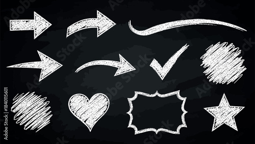 Black and white arrow set sign vector illustration heart symbol design on chalkboard
