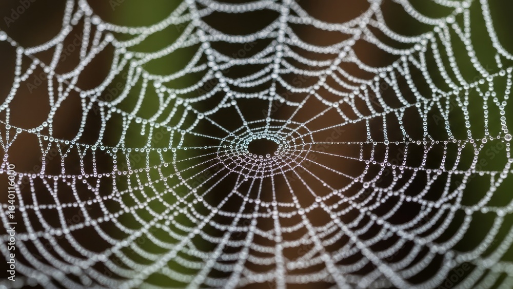 Fototapeta premium Sparkling Raindrops Adorn Delicate Spiderweb Macro
