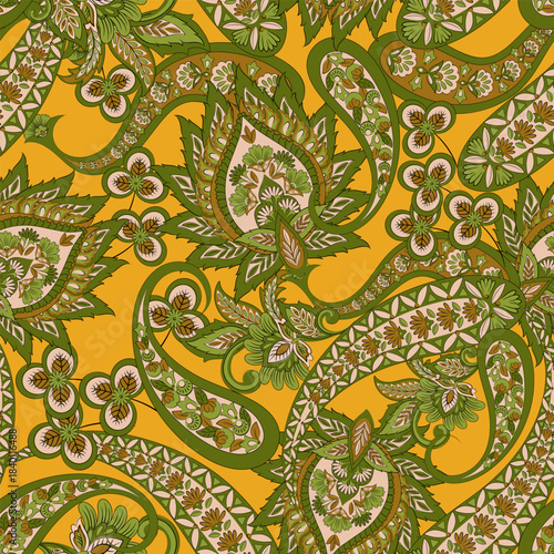 Vector textile print. Seamless Design for covers, fabrics, textiles, wrapping paper. Vector pattern Paisley Indian motifs and decorative floral elements