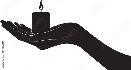 Hand Holding Lit Candle Minimal Vector Silhouette