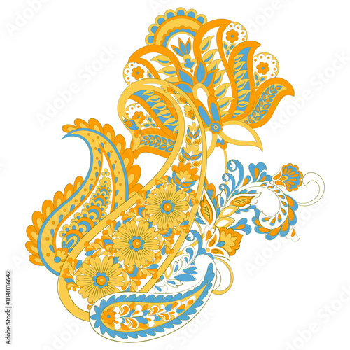 Paisley vector isolated pattern. Damask floral illustration in batik style