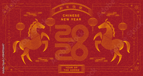 Simple outline illustrations themed around the Lunar New Year and the Year of the Horse.