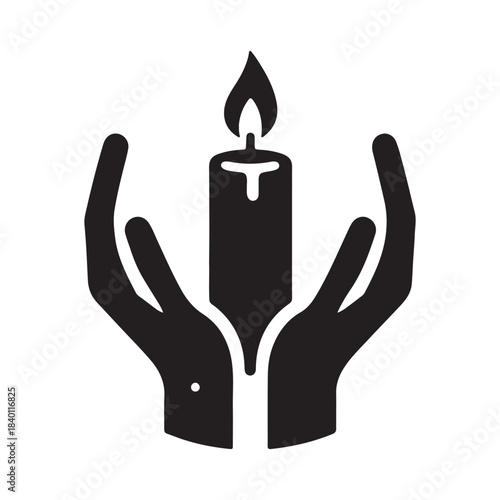 Hand Holding Lit Candle Minimal Vector Silhouette