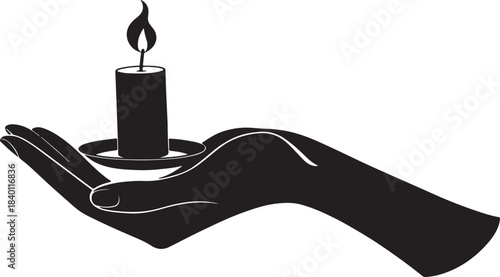 Hand Holding Lit Candle Minimal Vector Silhouette