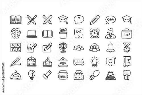 School and education vector icons for learning systems student activities and academic planning