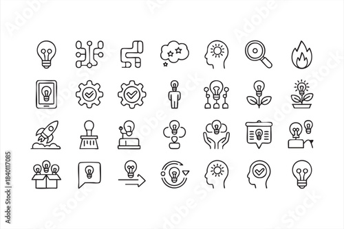 Innovation and Idea Growth Line Icons for Creative Strategy Platforms, Planning Tools and UI Kits