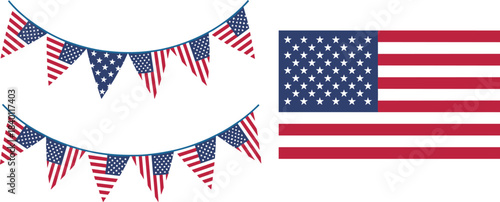 American flag bunting and flag graphic on white background united states stars and stripes