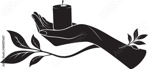 Hand Holding Lit Candle Minimal Vector Silhouette
