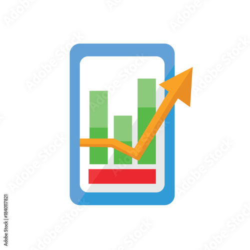Mobile investment growth chart app icon vector illustration, mobile finance growth analytics icon, smartphone financial graph icon