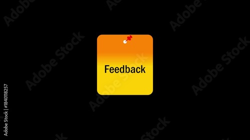 Feedback Sticky note Animation with black background.Animated sticky note with pin in flat icon style, suitable for memo, reminder, and workplace communication concept.