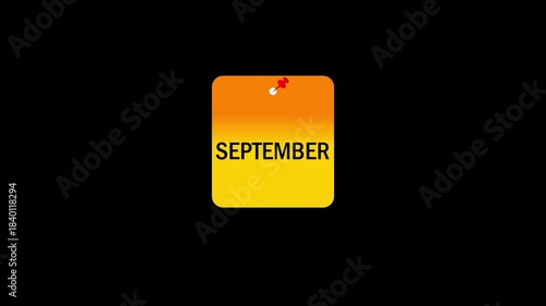 September Month Sticky note Animation.Sticky note pinning animation, reminder and office organization concept.
