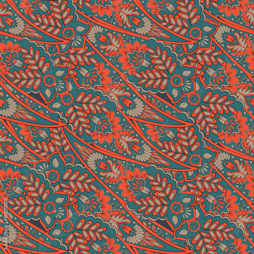 Floral seamless textile pattern in asian batik style