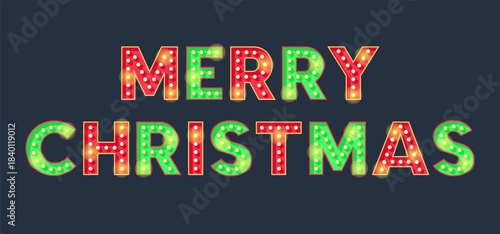Merry Christmas Light Bulb Typography Sign