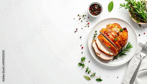 Minimalist Thanksgiving Dinner Flat Lay,A clean flat-lay composition of a modern Thanksgiving meal arranged in geometric balance.