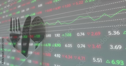 Data feed starting cutlery icon fixed while market ticks updating chart rising showing food trend