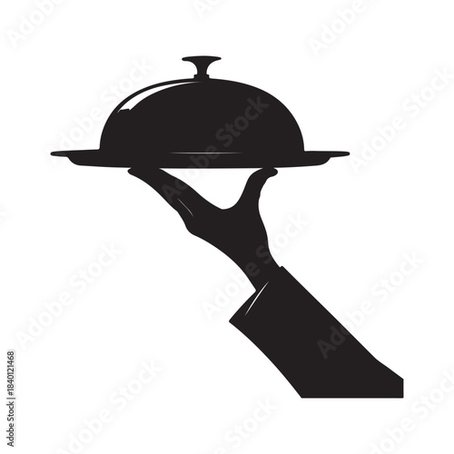 Hand Holding Serving Tray Vector Silhouette Logo