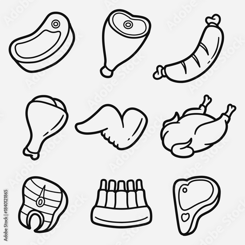 set of meat with outline style good for icon, symbol, element design, coloring book, etc