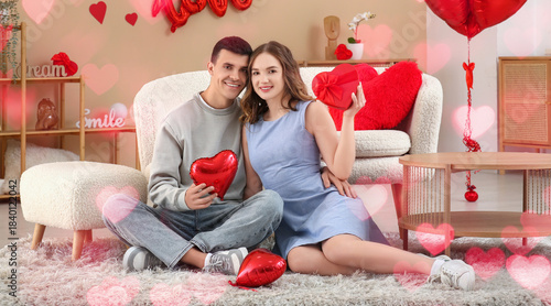 Young couple with heart-sha...